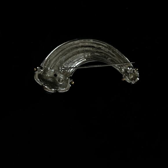 Vintage Cornucopia Style Silver Tone Brooch w/ Gold and Black Enamel Highlights - Picture 6 of 6